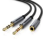 UGREEN 20899 3.5mm Female to 2 Male Audio Splitter Cable with Aluminum Case – Black